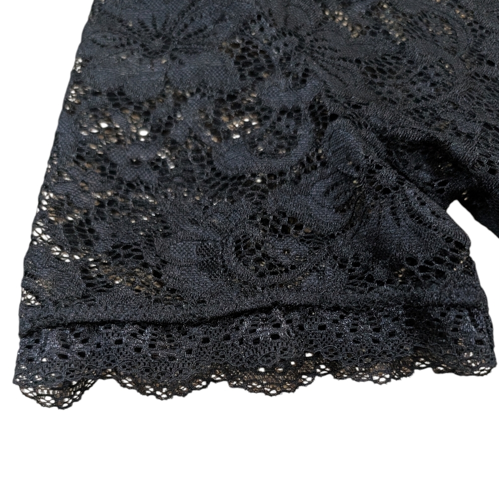 Black Lace Bodysuit S Sheer Floral Women's Romantic Goth Date Night Fitted Top - Picture 3 of 8